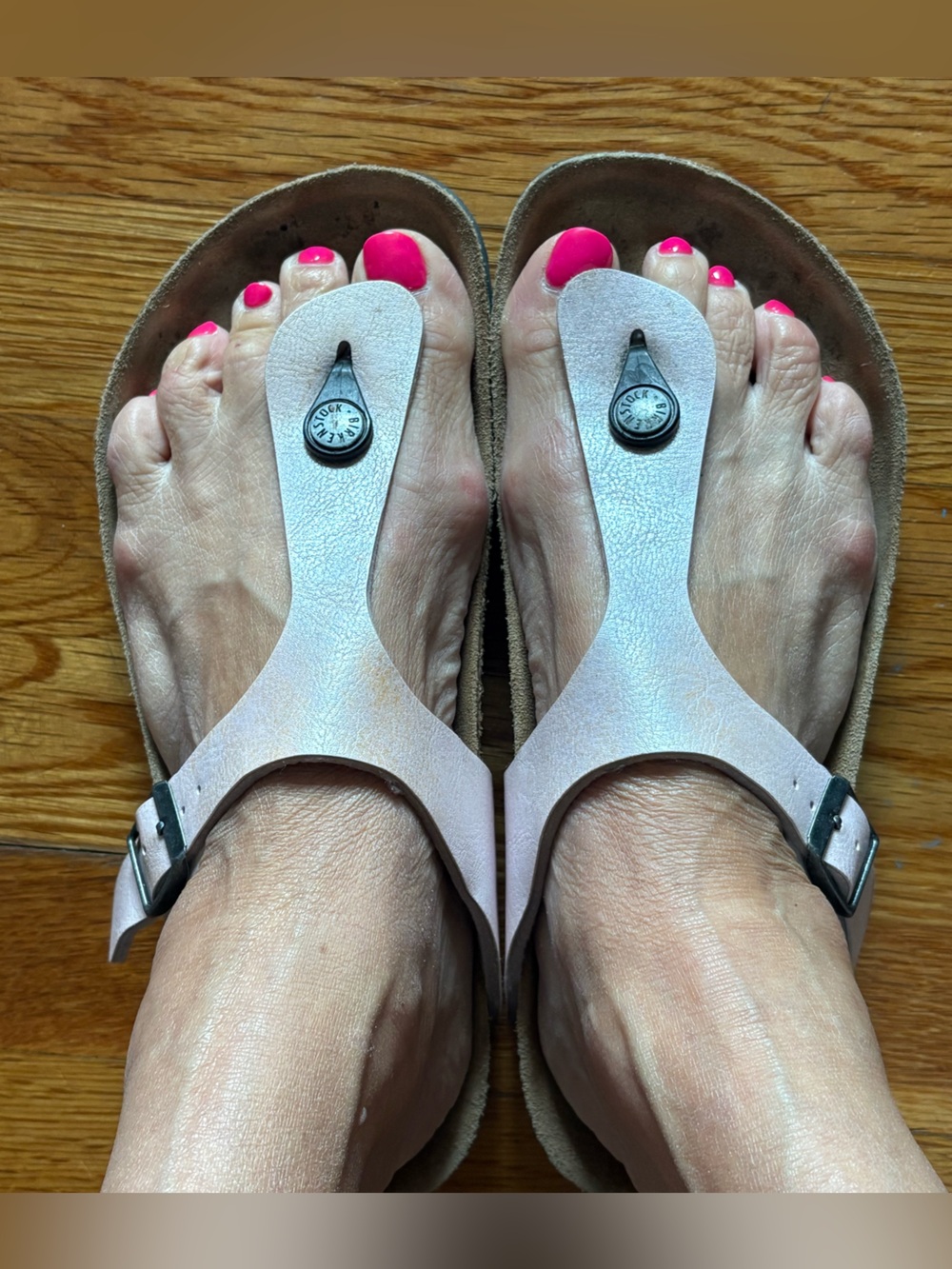 Birkenstock Gizeh Light Pink Metallic Leather Sandals Size 38